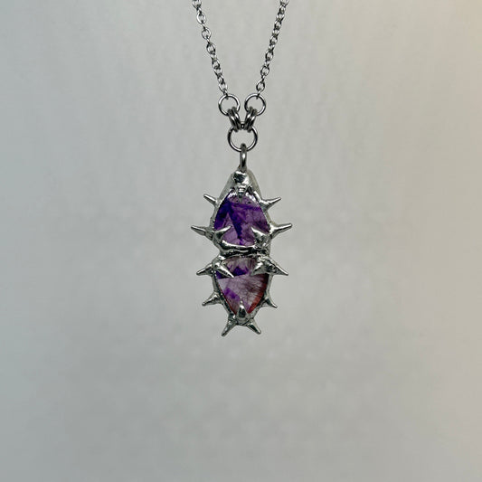 Stacked Amethyst Fixed Spiky  Stainless Steel Necklace