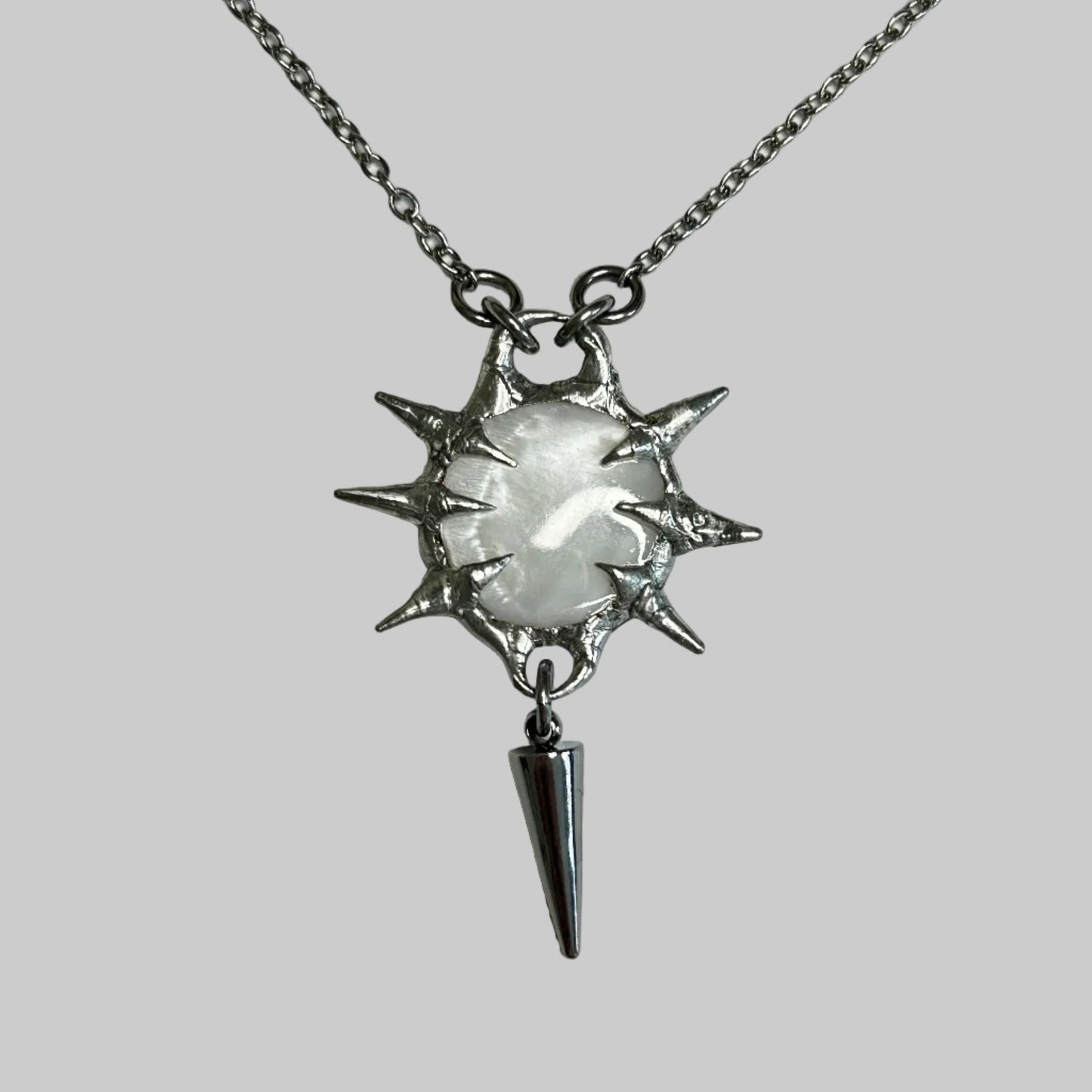 Shiny White Fixed Spiky  Stainless Steel Soft soldered Necklace with spike detail