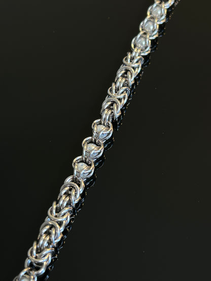 Stainless Steel Chainmail Bracelet With Trapped White Beads