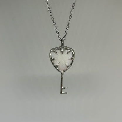 Mother of Pearl Heart Key Spiky  Stainless Steel Soft Soldered Necklace