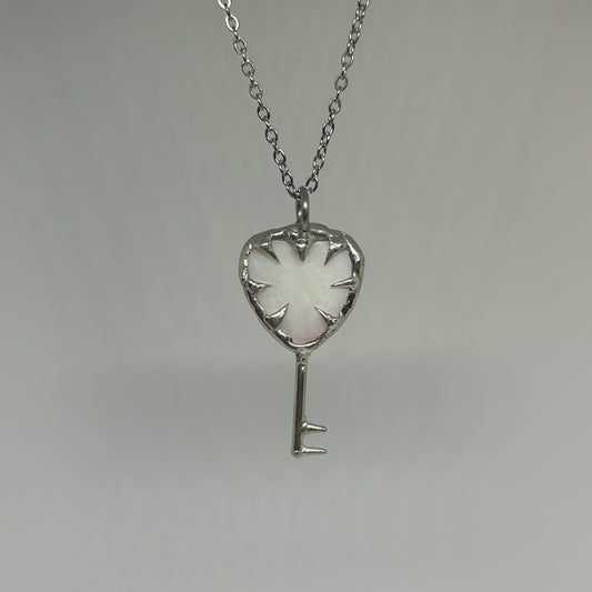 Mother of Pearl Heart Key Spiky  Stainless Steel Soft Soldered Necklace