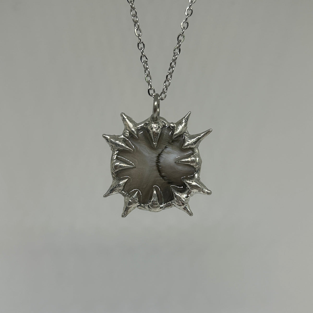 Gray Mother of Pearl Spiky  Stainless Steel Soft Soldered Necklace
