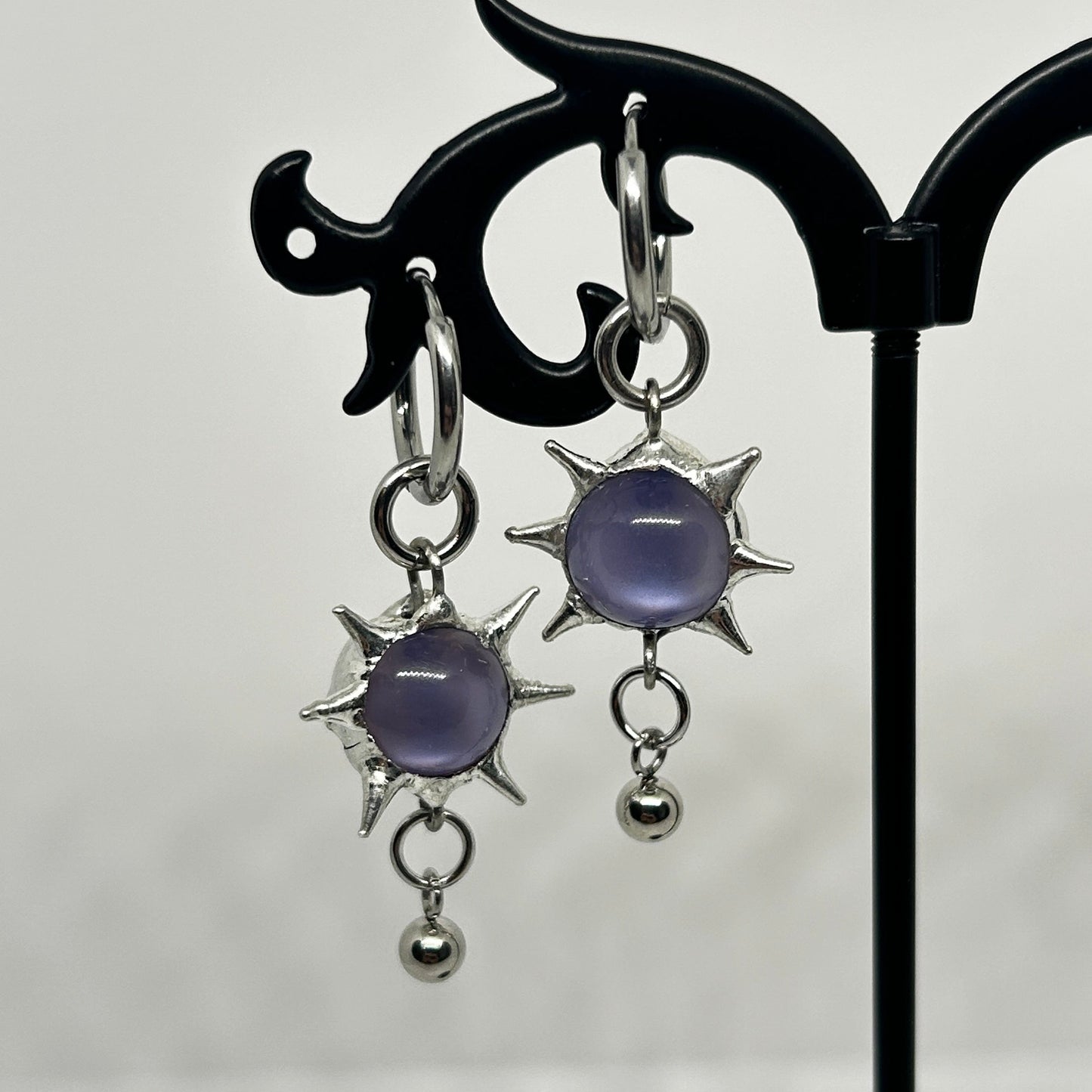Periwinkle Glass Soft Soldered Spiky  Stainless Steel earrings