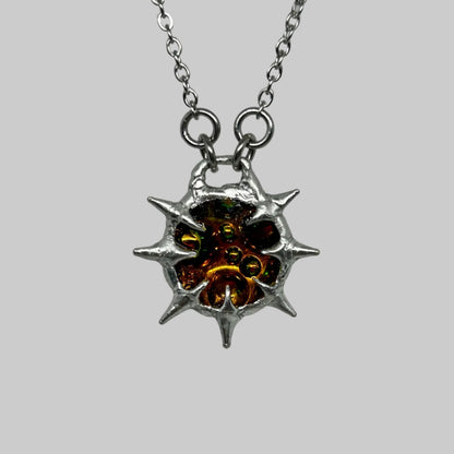 Bubbly Rainbow Glass Fixed Spiky  Stainless Steel Soft Soldered Necklace