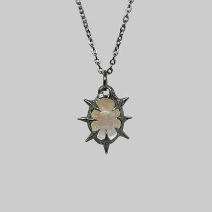 Clear with Blue Shine Spiky  Stainless Steel Soft Soldered Necklace