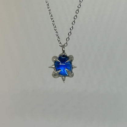 Shiny Blue Glass Spiky  Stainless Steel Necklace