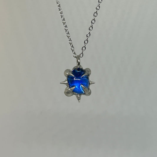 Shiny Blue Glass Spiky  Stainless Steel Necklace