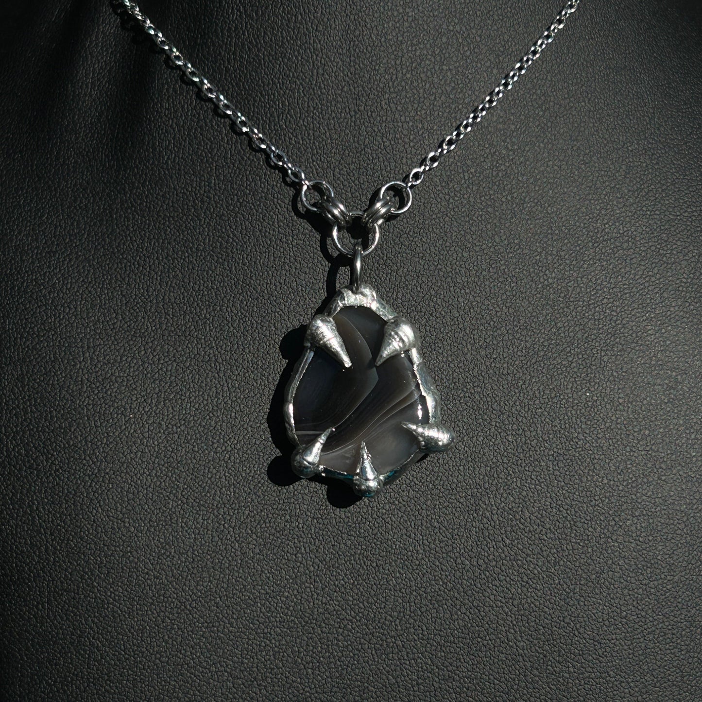 Botswana Agate Fixed Spiky  Stainless Steel Necklace