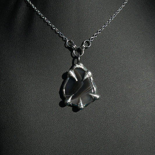 Botswana Agate Fixed Spiky  Stainless Steel Necklace