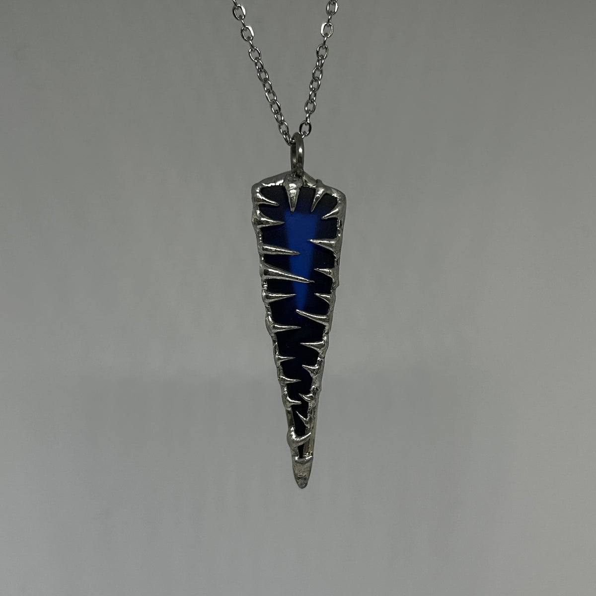 Blue Sea Glass Spiky  Stainless Steel Soft Soldered Necklace