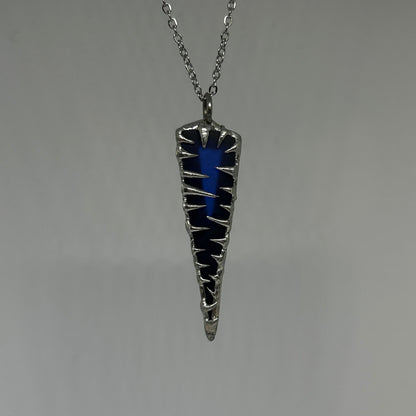 Blue Sea Glass Spiky  Stainless Steel Soft Soldered Necklace