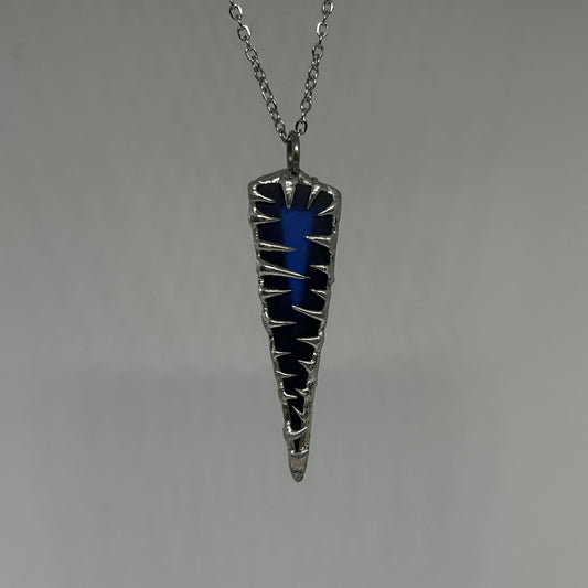Blue Sea Glass Spiky  Stainless Steel Soft Soldered Necklace