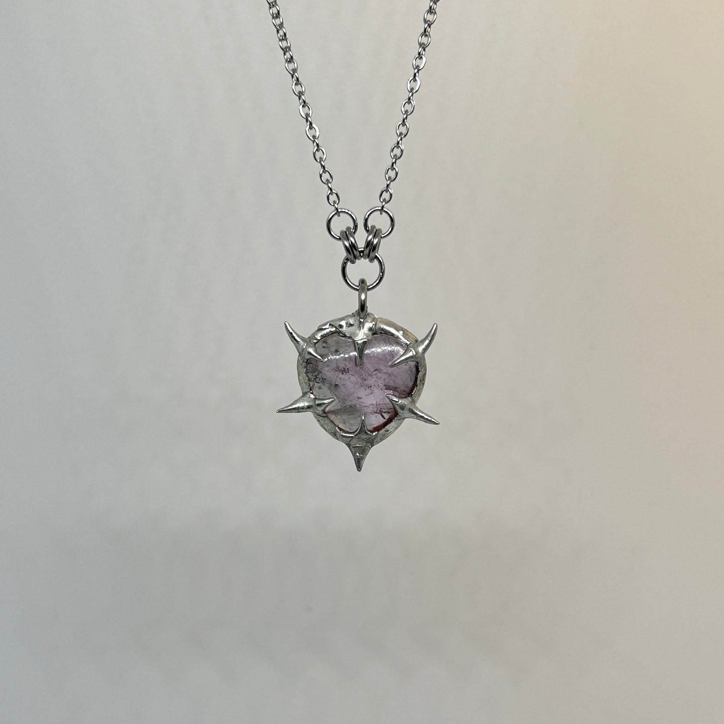 Amethyst Fixed Spiky  Stainless Steel Necklace