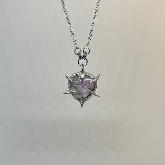 Amethyst Fixed Spiky  Stainless Steel Necklace