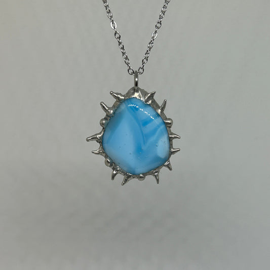 Light Blue Glass Spiky  Stainless Steel Necklace