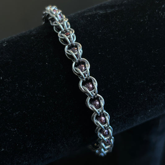 Purple Stainless Steel Chainmail Trapped Bead Bracelet