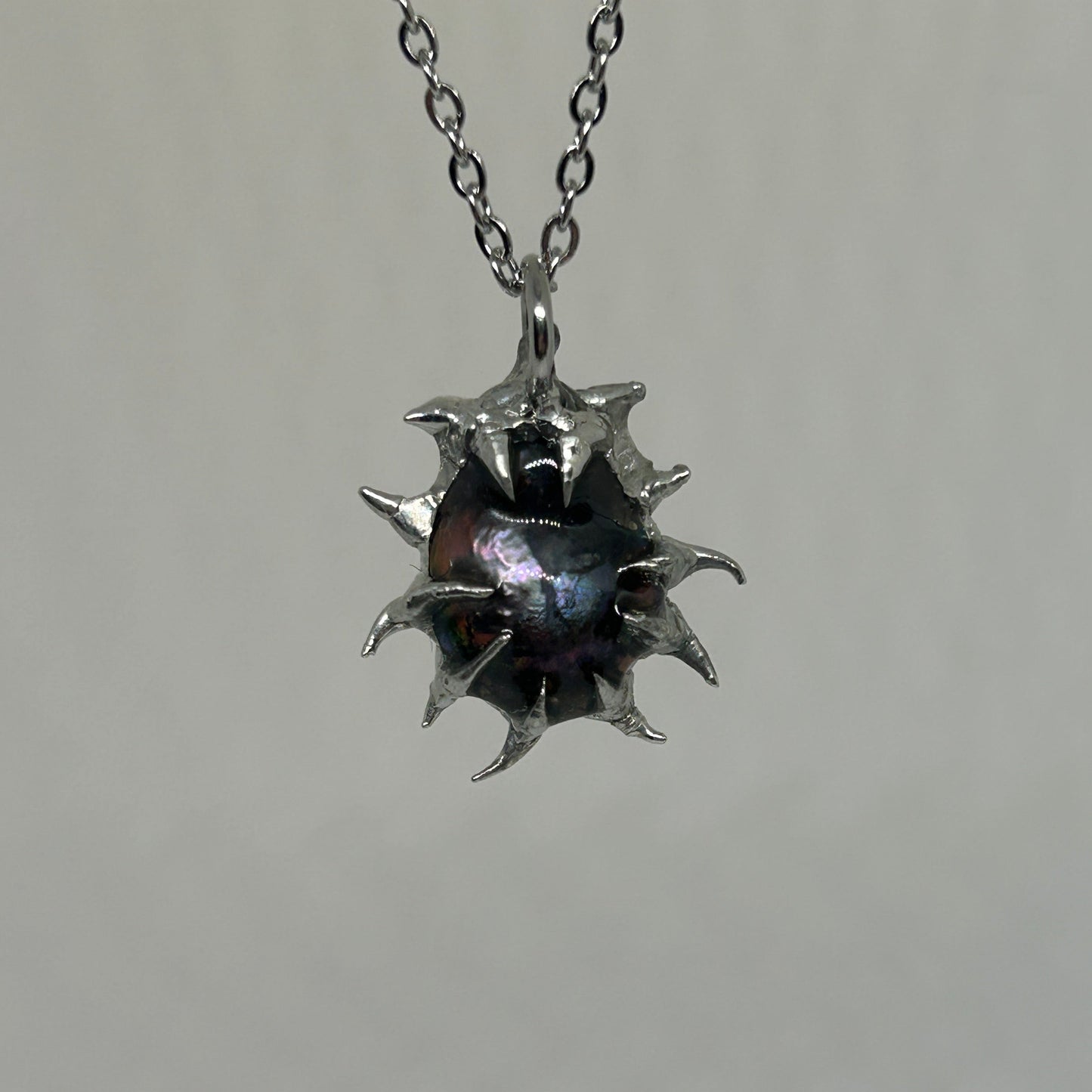 Dark Rainbow Pearl Spiky  Stainless Steel Necklace