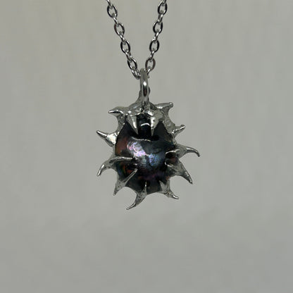 Dark Rainbow Pearl Spiky  Stainless Steel Necklace