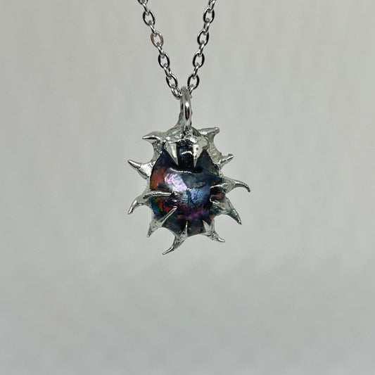 Dark Rainbow Pearl Spiky  Stainless Steel Necklace