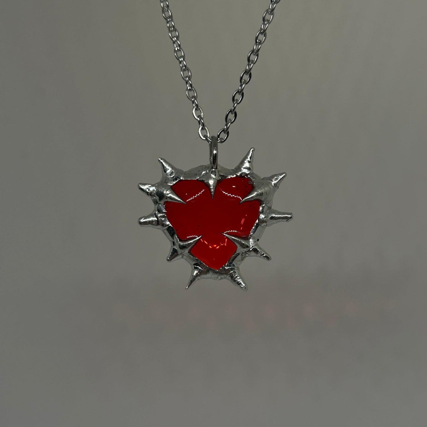 Red Heart Spiky  Stainless Steel Necklace