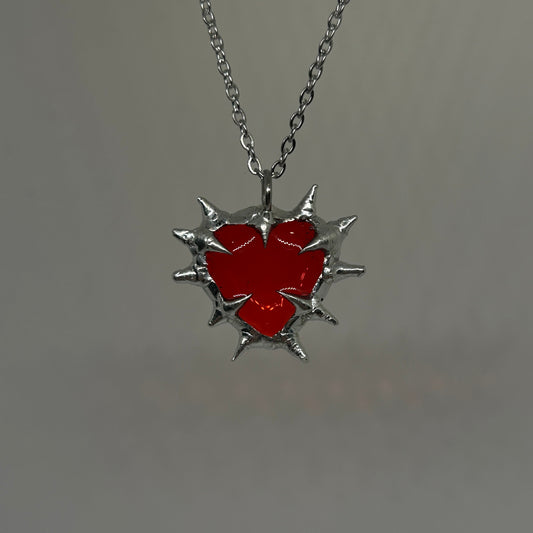 Red Heart Spiky  Stainless Steel Necklace