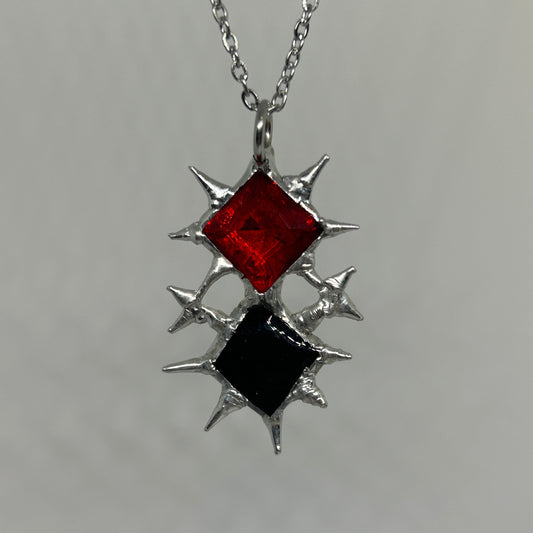 Black and Red Stacked Squares Spiky  Stainless Steel Necklace