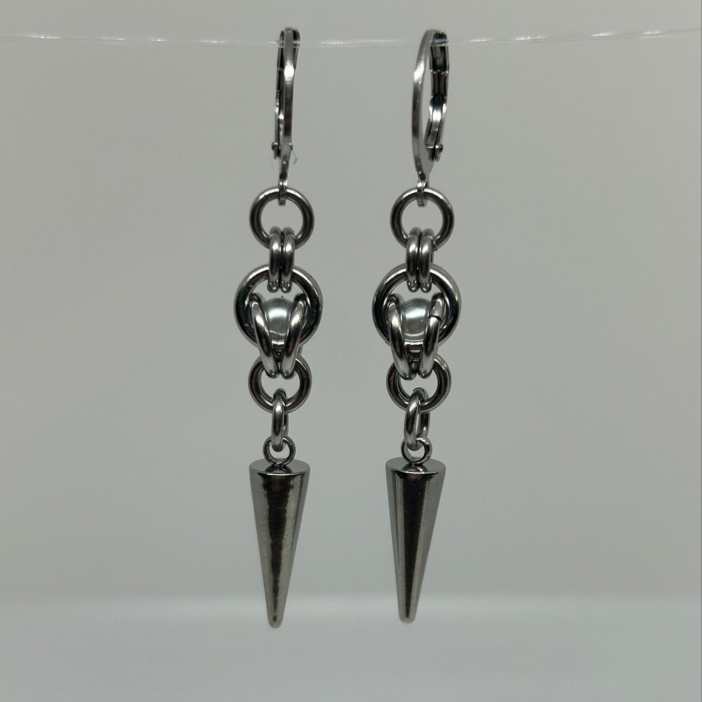 Pearly white Trapped Bead Stainless Steel Earrings