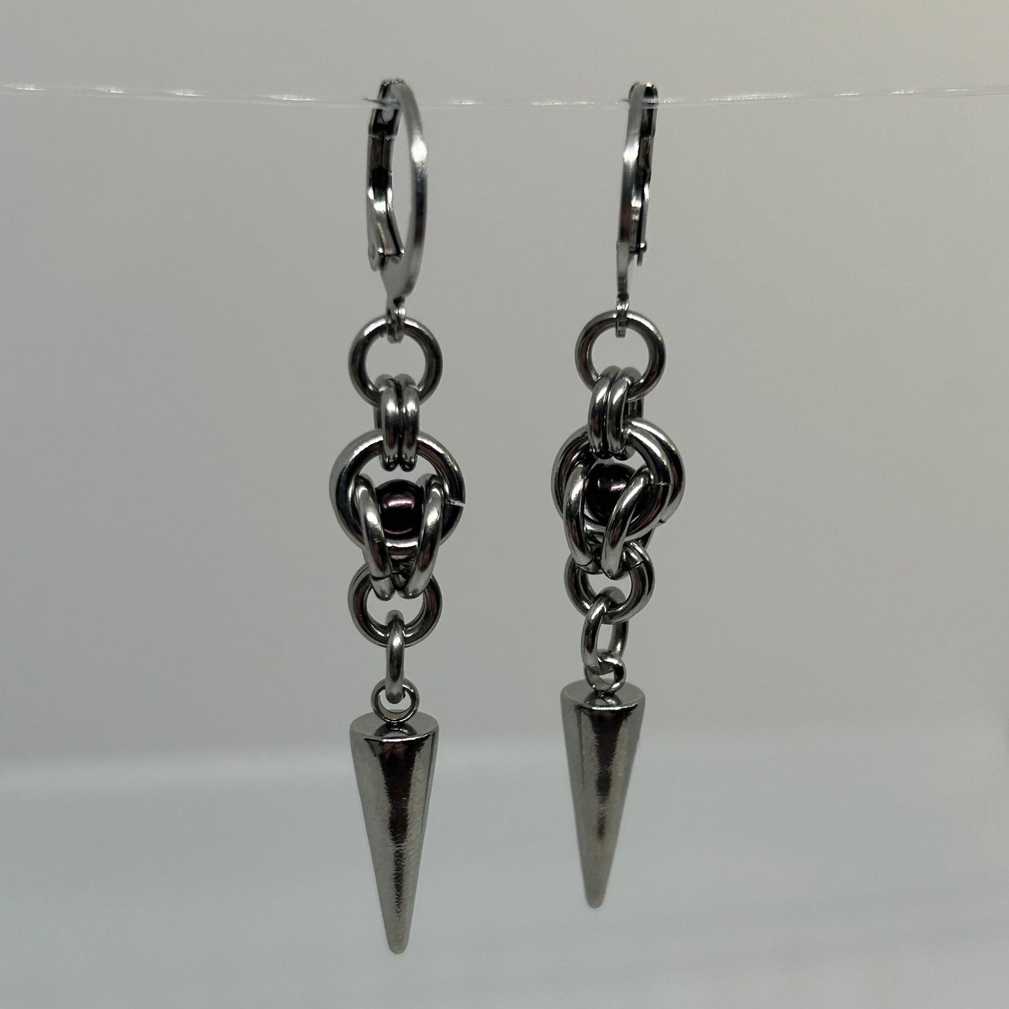 Purple Trapped Bead Stainless Steel Earrings