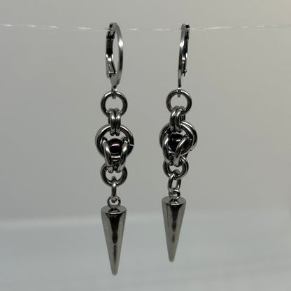 Purple Trapped Bead Stainless Steel Earrings