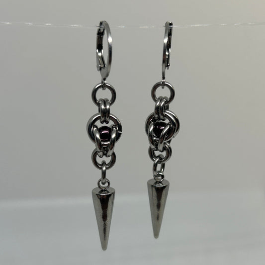 Purple Trapped Bead Stainless Steel Earrings