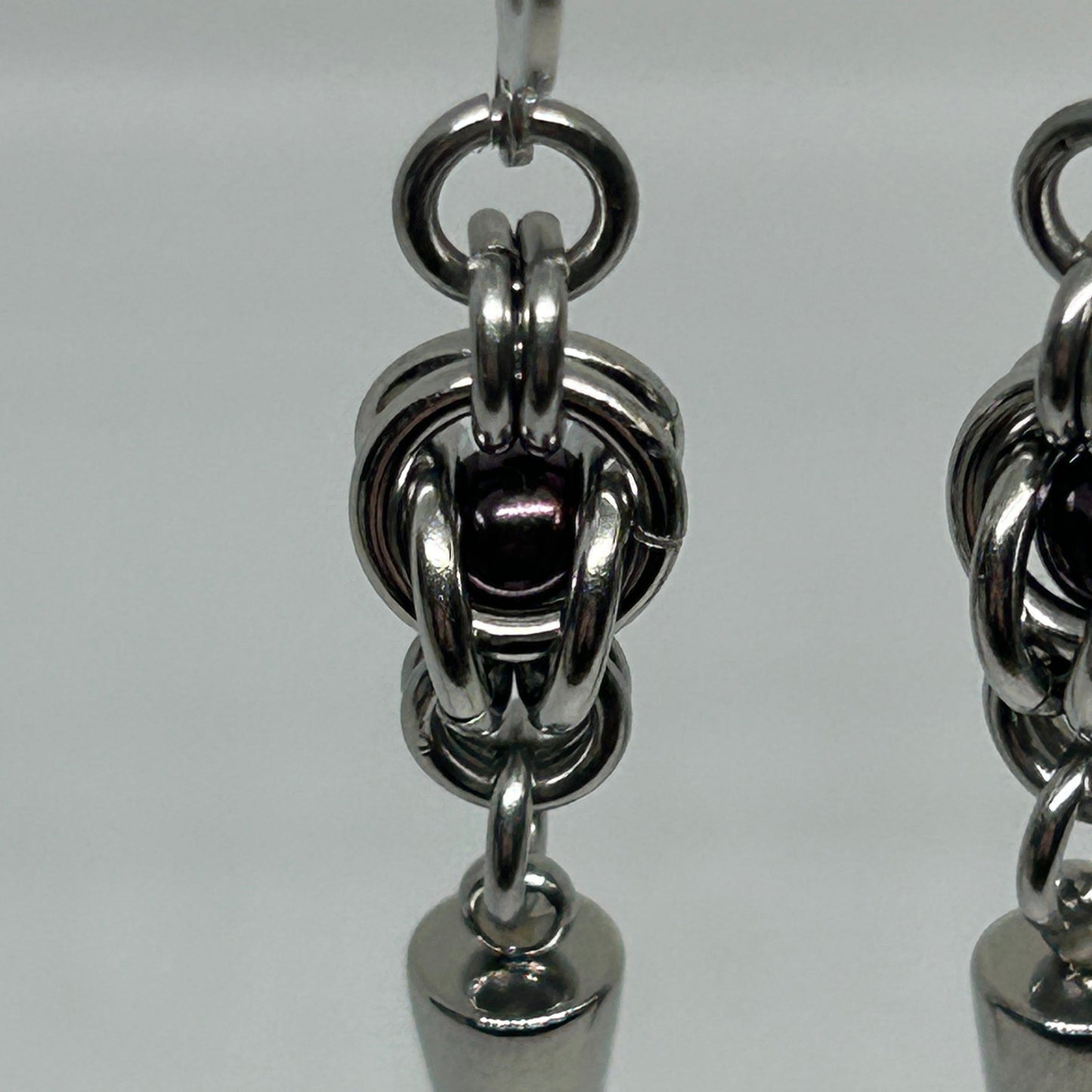 Purple Trapped Bead Stainless Steel Earrings