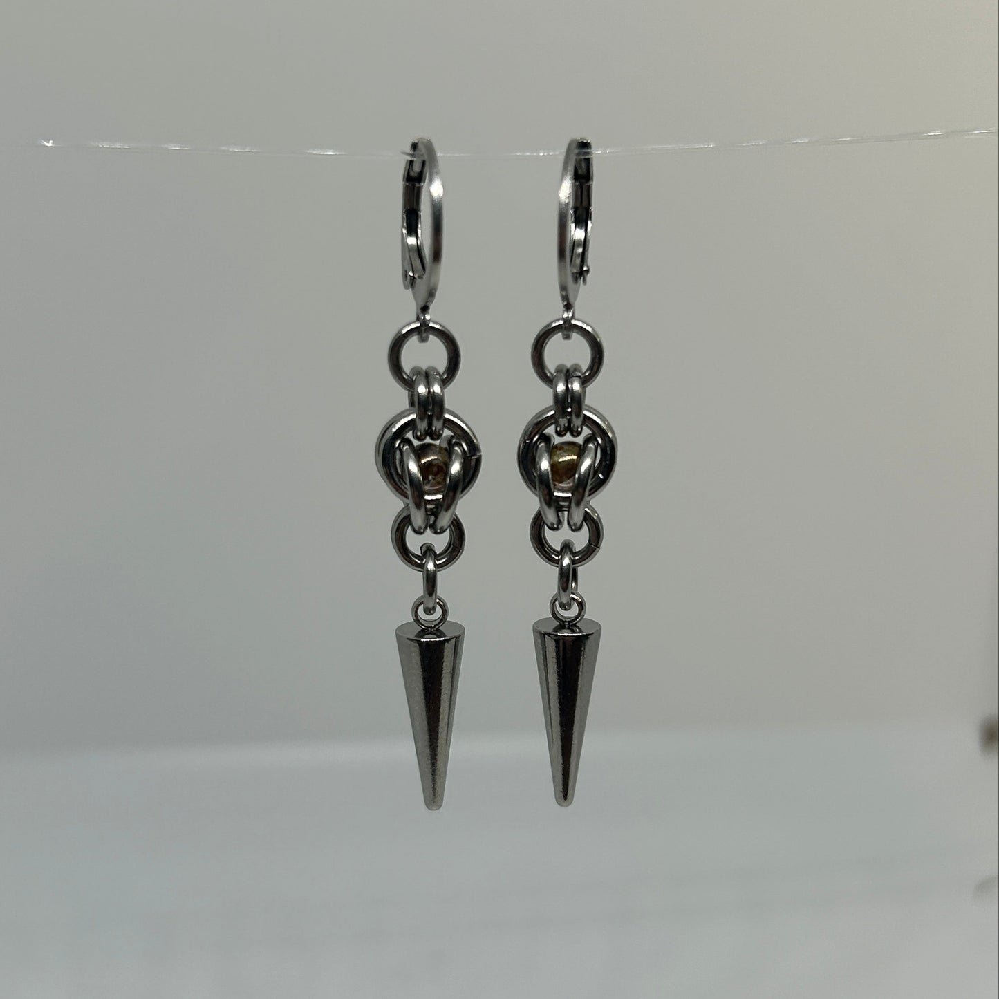 Yellow Trapped Bead Stainless Steel Earrings