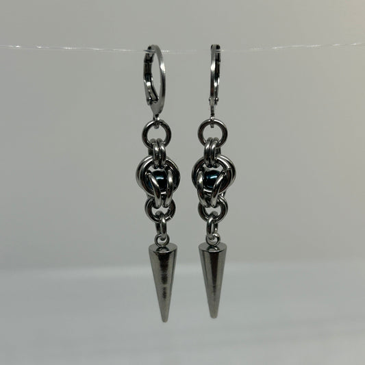 Blue Trapped Bead Stainless Steel Earrings