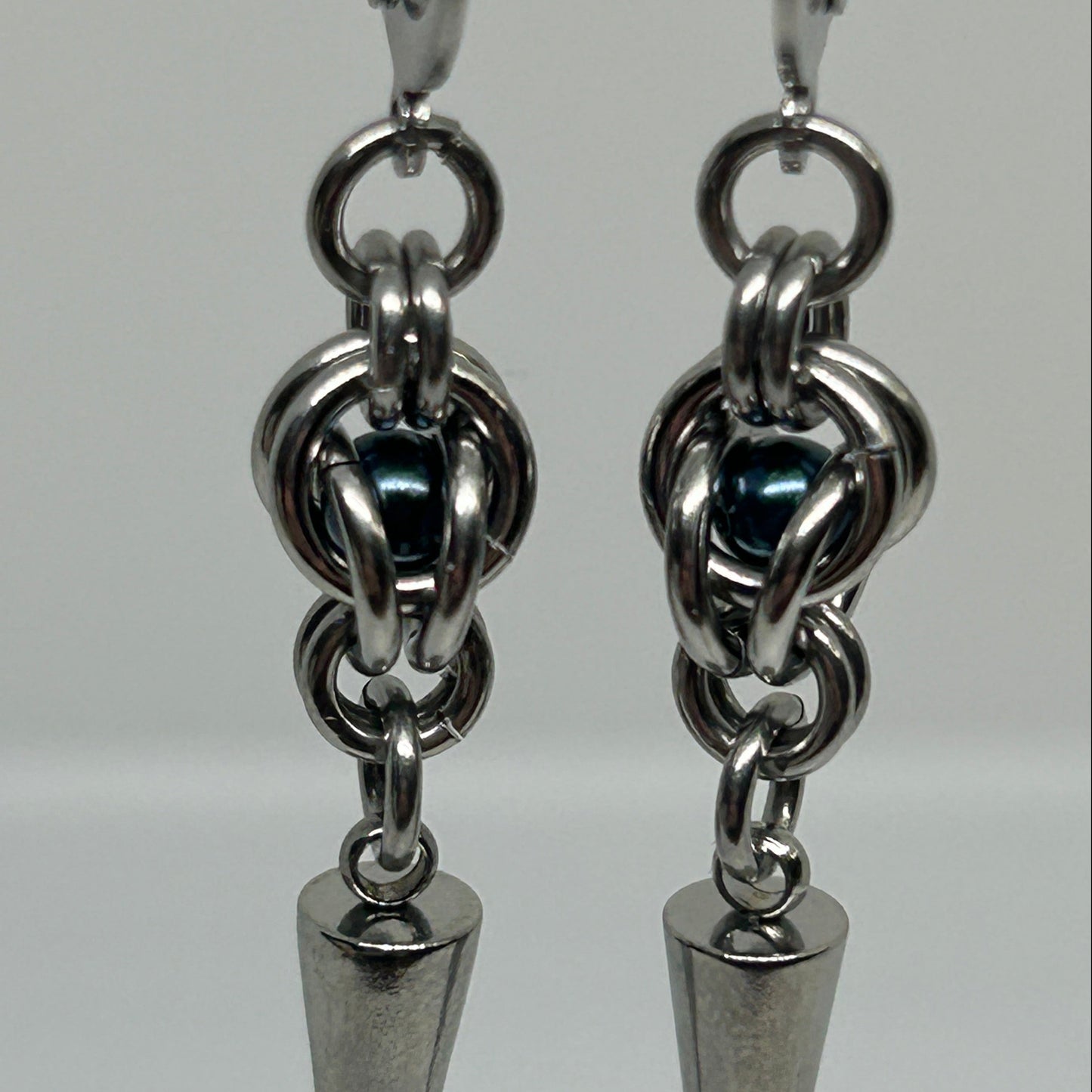 Blue Trapped Bead Stainless Steel Earrings