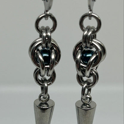 Blue Trapped Bead Stainless Steel Earrings