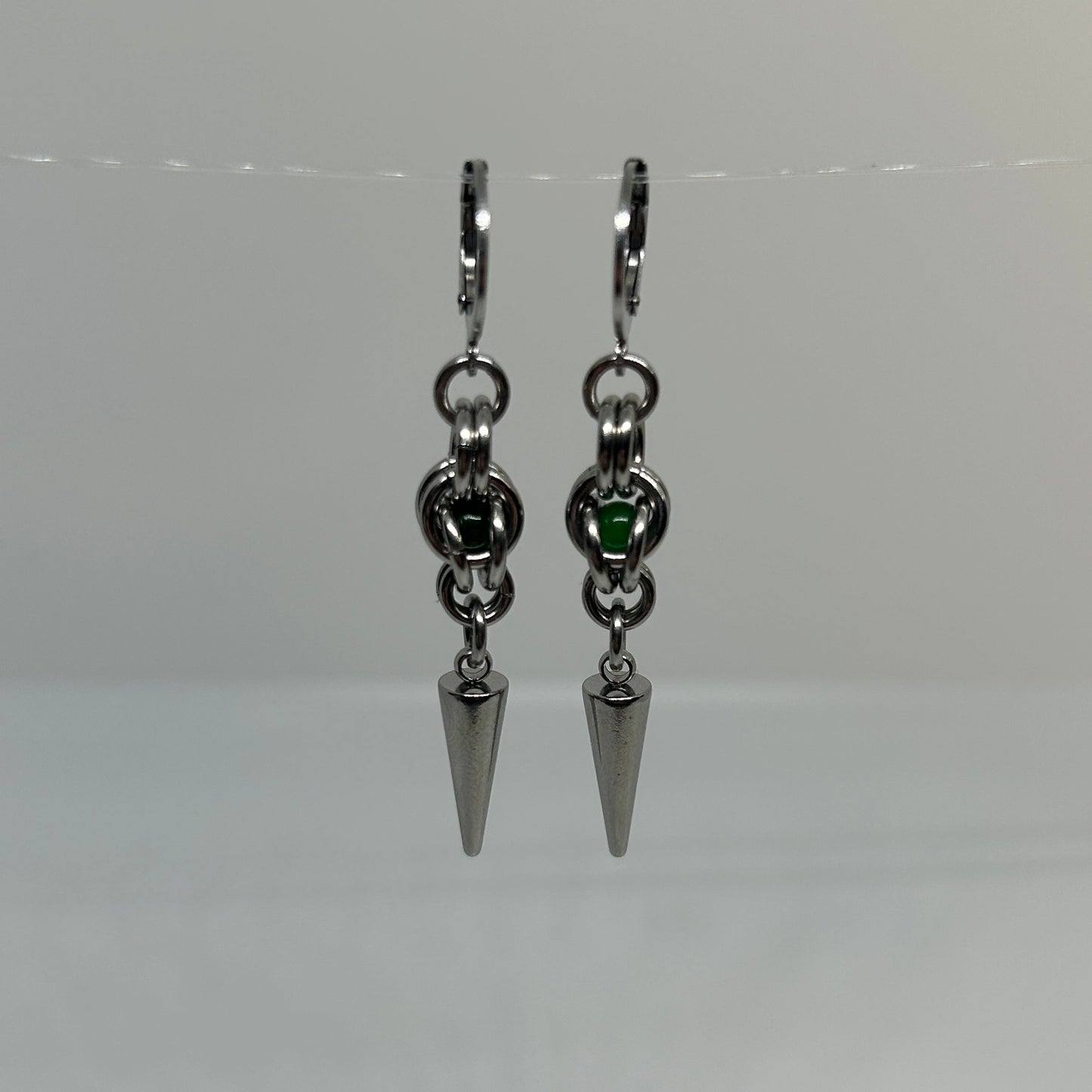 Jade Trapped Bead Stainless Steel Earrings