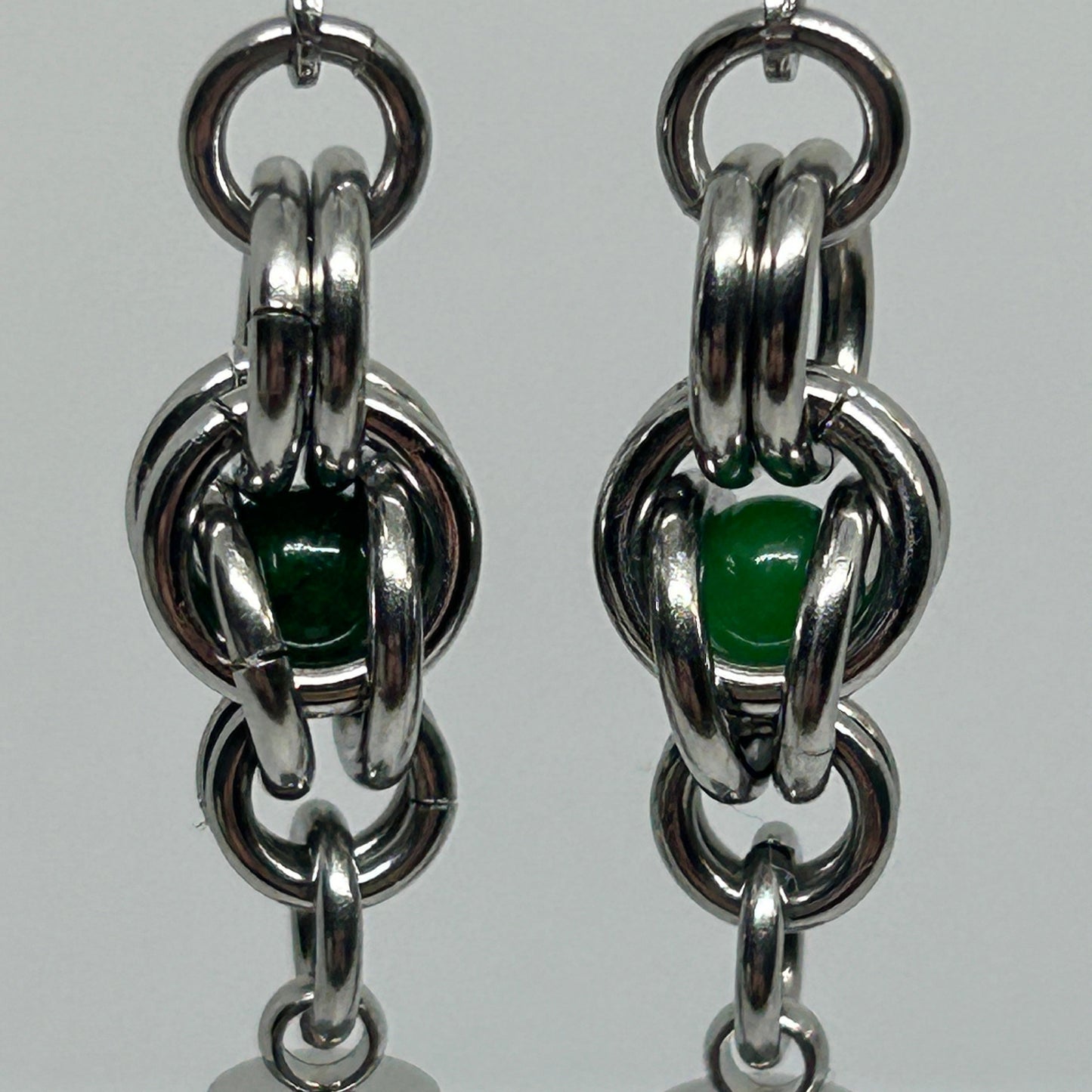 Jade Trapped Bead Stainless Steel Earrings