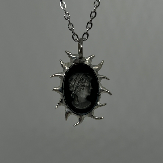 Victorian Style Shadowgraph Black Spiky  Stainless Steel Necklace
