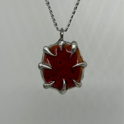 Red Spotted Ceramic Spiky  Stainless Steel Necklace