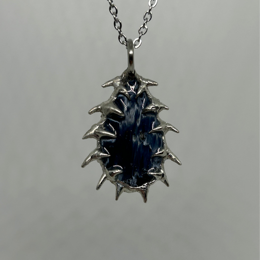 Blue Kyanite Teardrop Spiky  Stainless Steel Necklace
