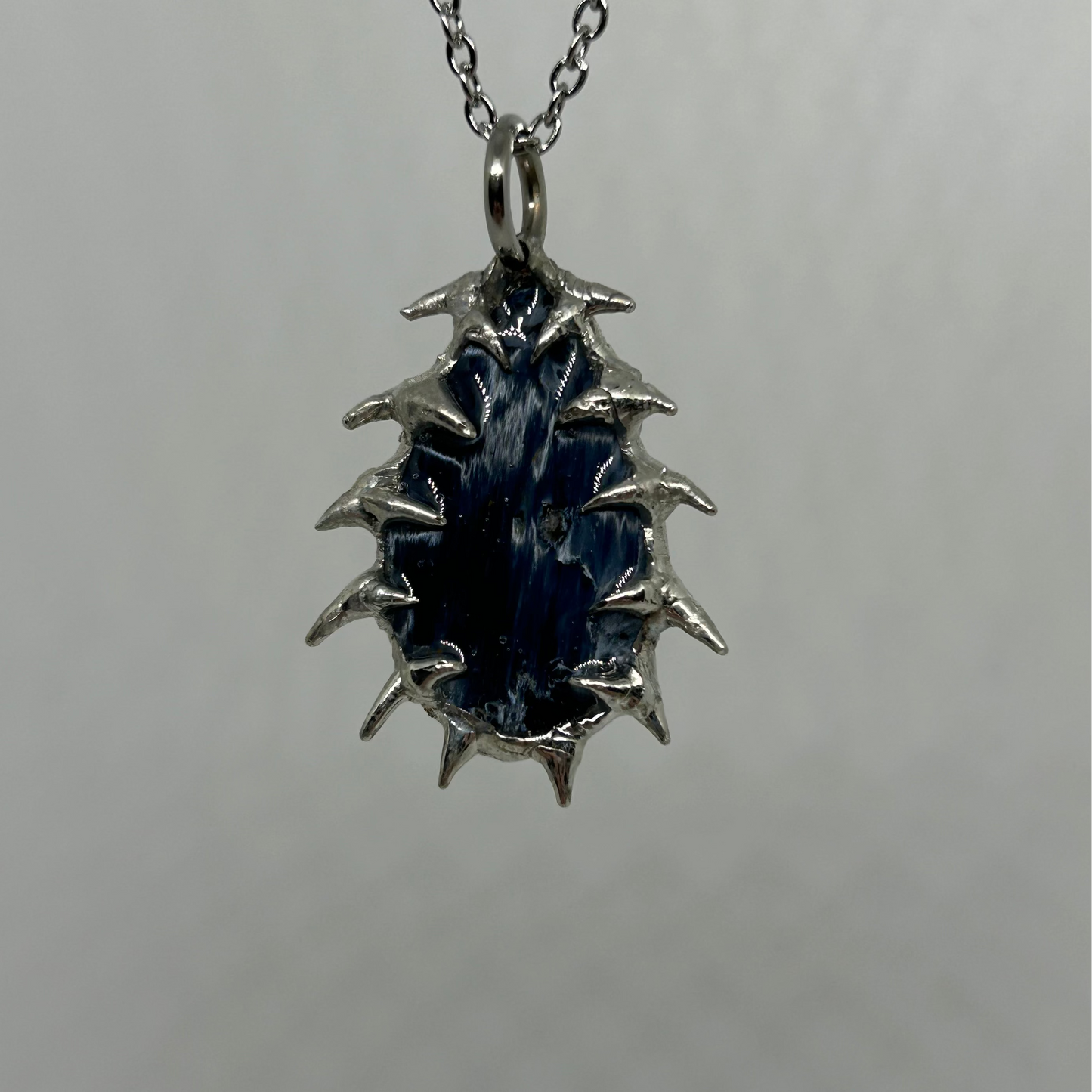 Blue Kyanite Teardrop Spiky  Stainless Steel Necklace