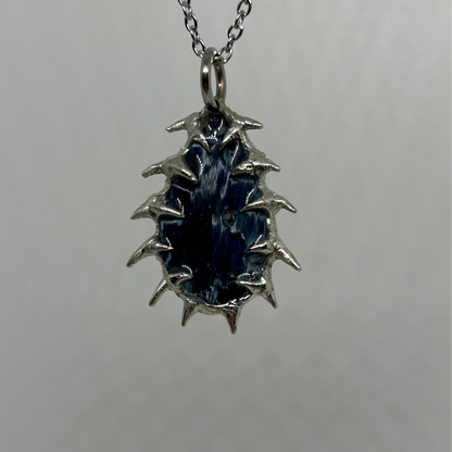 Blue Kyanite Teardrop Spiky  Stainless Steel Necklace
