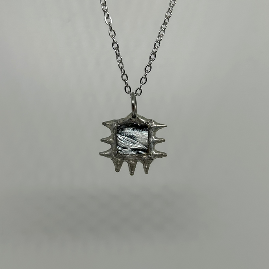 White Square Glass Spiky  Stainless Steel Necklace