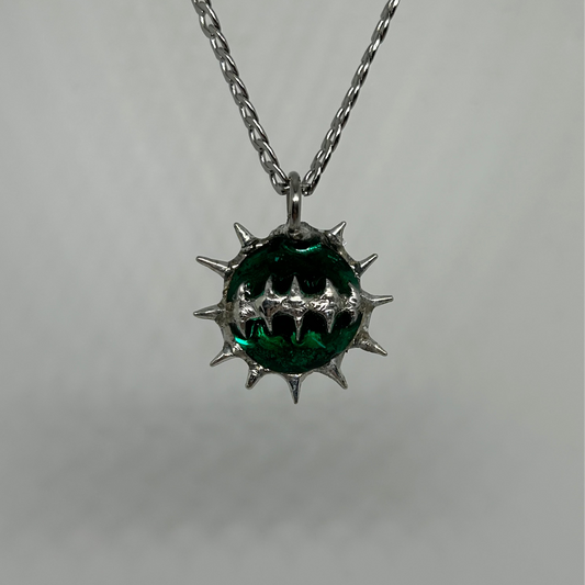 Green Glass Spiky  Stainless Steel Necklace