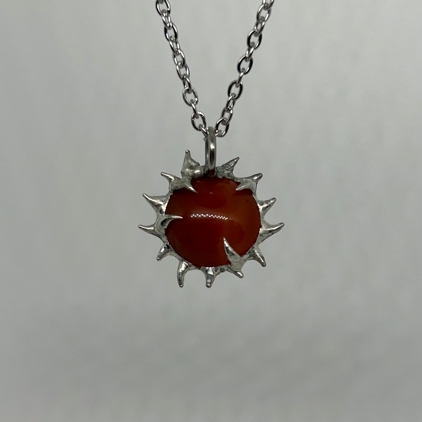 Carnelian Spiky  Stainless Steel Necklace