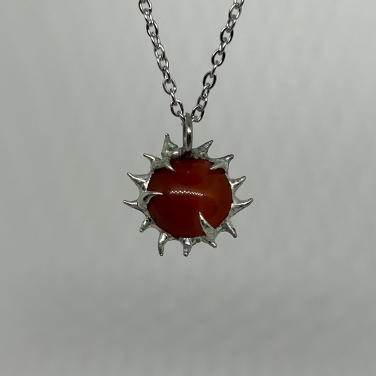 Carnelian Spiky  Stainless Steel Necklace