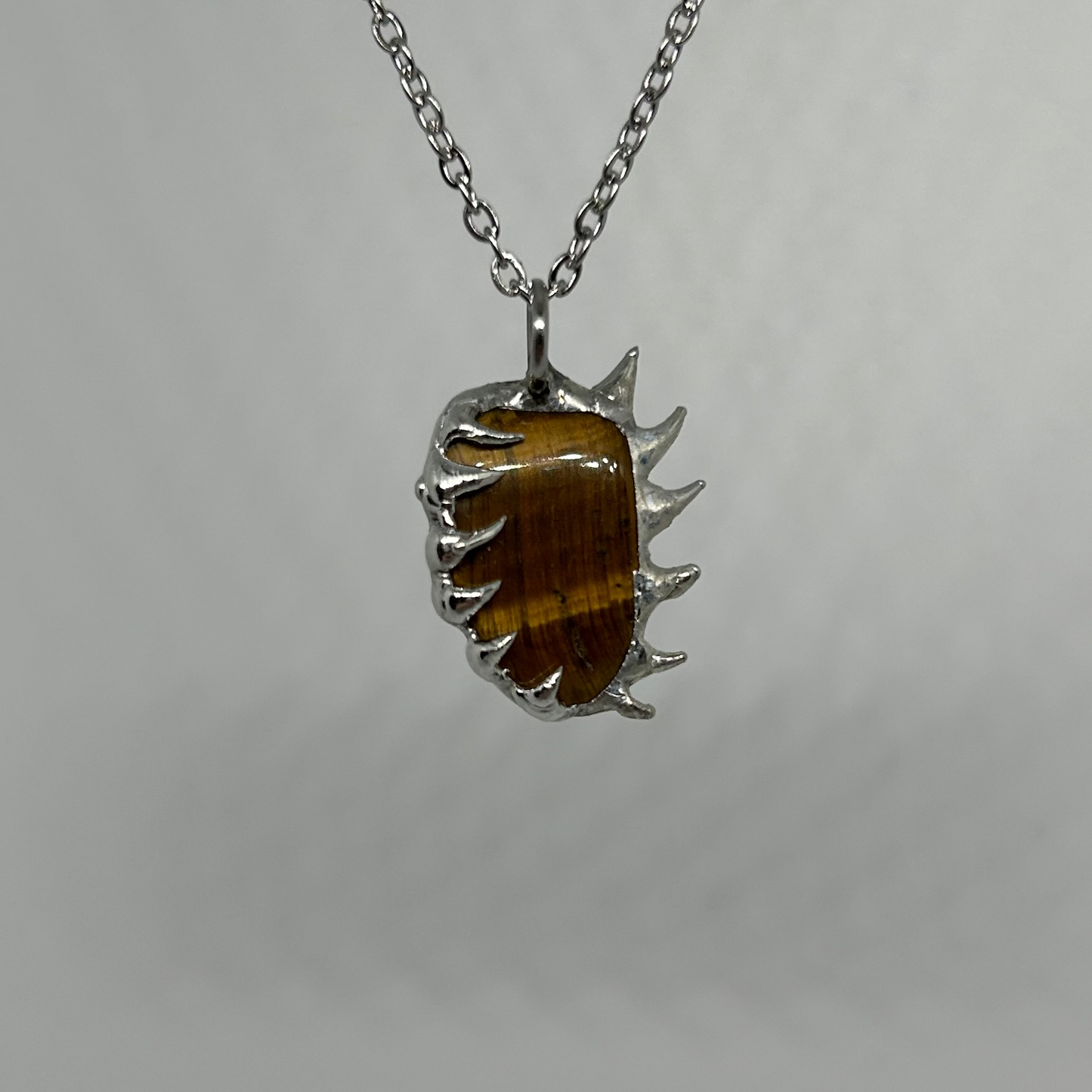 Tigers Eye Spiky  Stainless Steel Necklace