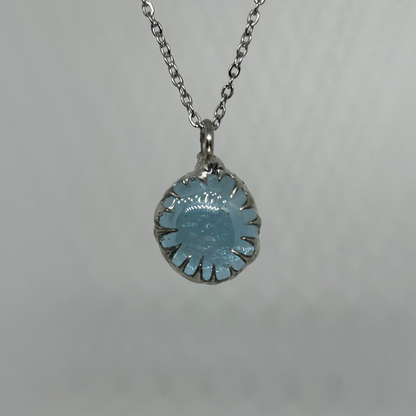 Blue Round Glass Spiky  Stainless Steel Necklace