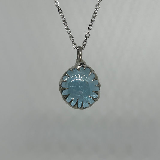 Blue Round Glass Spiky  Stainless Steel Necklace