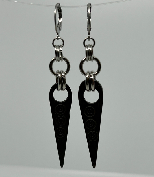 Black Spiky Chainmail Stainless Steel Earrings